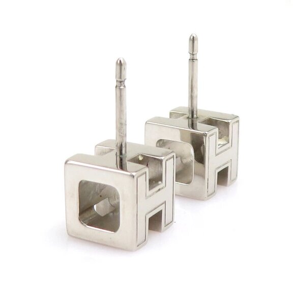 HERMES H Cube Pierce Earrings Silver/Magenta Metal/Enamel - Picture 5 of 10